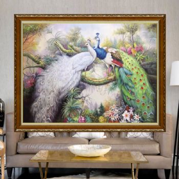 孔雀是吉祥象征着阴阳结合以及和谐实力画家手绘油画风景花鸟画