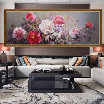 极品手绘蝴蝶牡丹油画实力画家心血绘制新中式挂画适合客厅大厅收藏画