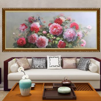 手绘富贵牡丹又飞鸟寓意夫妻白头到老实力画家力作适合家庭挂画客厅油画