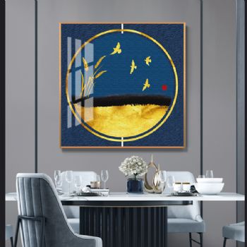 晶瓷画成熟麦穗与飞鸟寓意着丰收装饰画铝合金框现代简约客厅样板房抽象玄关走廊挂画