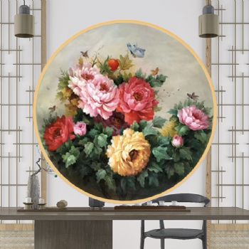 手绘油画牡丹玄关挂画花鸟客厅装饰画卧室床头餐厅墙壁画新中式花卉油画