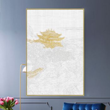 新中式3D素雅浮雕肌理滕王阁实物画现代简约玄关装饰画客厅壁画立体浮雕挂画