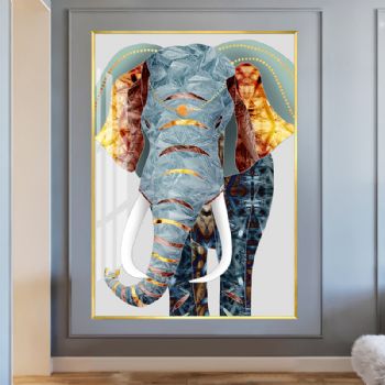 现代北欧风格装饰画吉祥富贵大象晶瓷画客厅玄关挂画