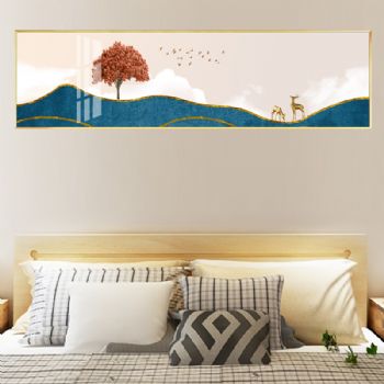 现代简约卧室装饰画新中式横版客厅沙发背景墙壁画