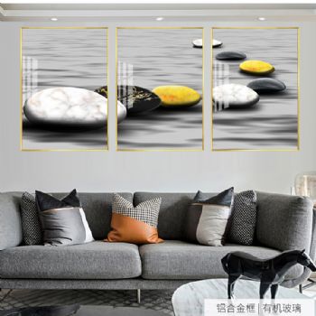大气高档北欧挂画沙发背景三联画壁画石来运转简约客厅现代装饰画