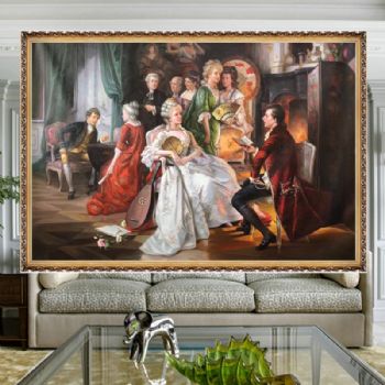 奢华尊贵欧式人物手绘宫廷油画客厅装饰油画酒店大厅过道走廊实木框挂画