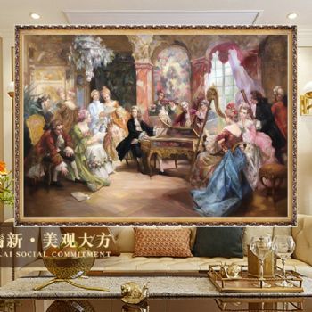 手绘欧式人物油画宫廷油画客厅高档手绘装饰油画酒店大厅挂画餐厅别墅实木框