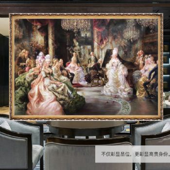 欧式人物手绘宫廷油画客厅装饰油画酒店大厅过道走廊挂画餐厅别墅实木框
