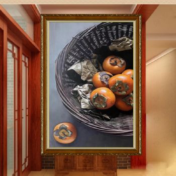 静物写实油画好事一筐柿子油画纯手绘中式油画适合客厅餐厅精品油画
