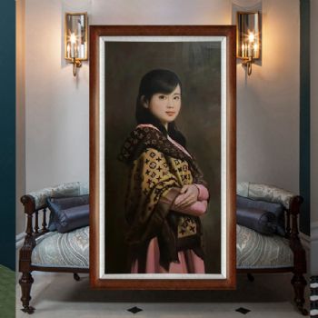 人物写实油画穿着LV名牌的美女人物油画实力画家手绘油画