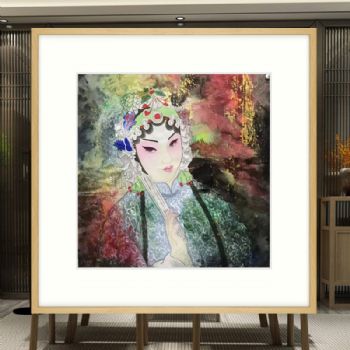 纯手绘精品四尺斗方戏曲人物国画彩墨水彩国画