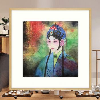 彩墨人物国画新中式纯手绘精品四尺斗方戏曲人物彩墨水彩国画