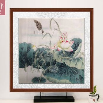 安居乐业工笔花鸟国画纯手绘水墨国画荷花与鹌鹑寓意和和美美家大业大
