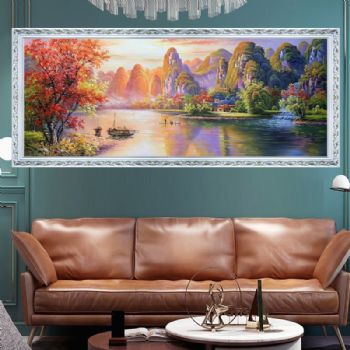 鸿运当头一片红色纯手绘优美山水风景油画桂林山水甲天下新中式风水油画