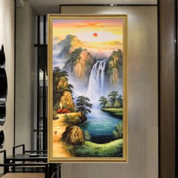 纯手绘油画新中式山水画风景油画中式风水画聚宝盆风景油画