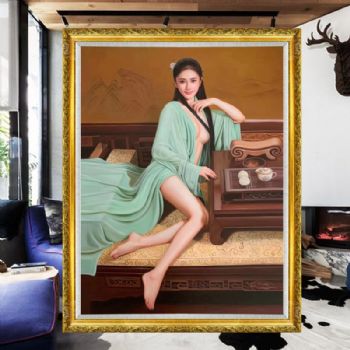 中式人物油画纯手绘人物美女油画写实人体油画