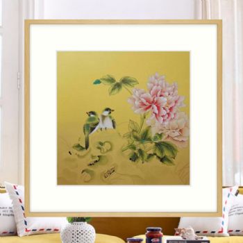 三尺斗方工笔卡纸花鸟画纯手绘水墨花鸟画