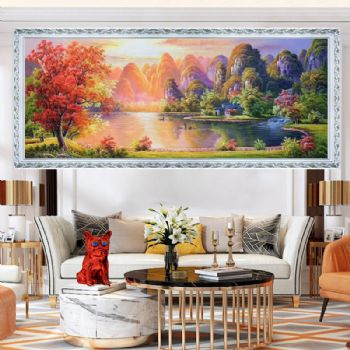 中式油画纯手绘山水风景油画桂林山水画中式风水油画