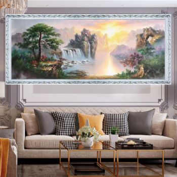 新中式山水油画纯手绘风水油画现代艺术山水画