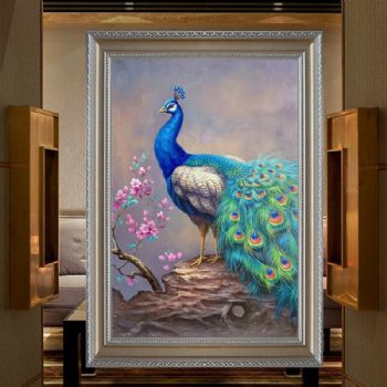纯手绘写实油画新中式孔雀动物油画高品质油画实木画框