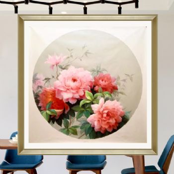 原创现代艺术花鸟油画纯手绘牡丹油画清新淡雅精品手绘油画