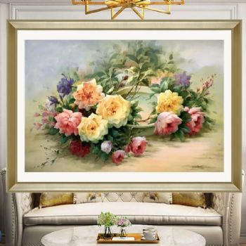 精品写意现代艺术花鸟油画牡丹纯手绘油画适合客厅玄关的装饰油画