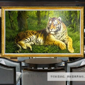 朝鲜油画卧着的猛虎纯手绘油画实力油画艺术家原创作品