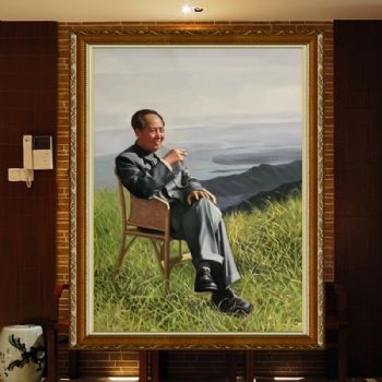 稳坐江山精品写实油画一代伟人人物肖像油画毛泽东同志中式人物画