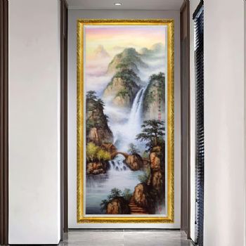 实力画家刀笔画纯手绘新中式油画风景画山川河流风景油画