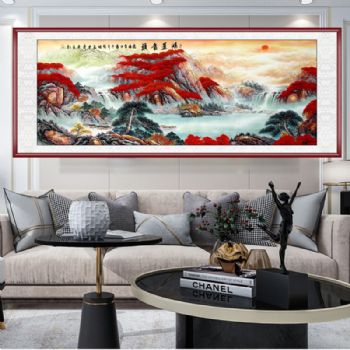 鸿运当头传统中华手绘国画山水画大型水墨山水画风水画聚宝盆写意国画