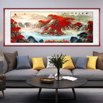 鸿运千秋手绘国画山水画大型水墨山水画风水画聚宝盆写意国画