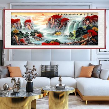 纯手绘国画鸿运千秋手山水画大型水墨山水画风水画聚宝盆写意国画