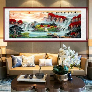 新中式纯手绘国画鸿运千秋手山水画大型水墨山水画