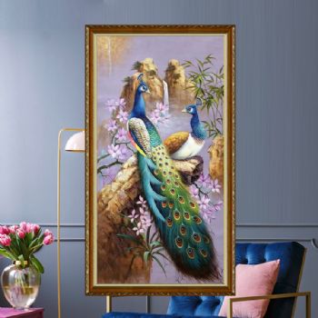 适合卧室油画孔雀是吉祥象征以及和谐恩爱实力画家手绘油画风景花鸟画