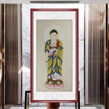 西方三圣如来佛图传统中华文化工笔国画手绘国画水墨画