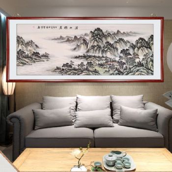 写意精品收藏国画手绘国画溪山雅居工笔山水画花梨木画框名家国画