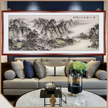 精品收藏国画手绘国画溪山静居工笔山水画花梨木画框名家国画