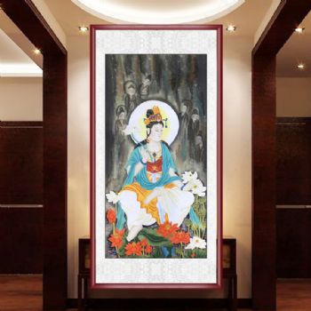 纯手绘人物肖像四尺国画佛像宣纸可落款精品佛堂挂画实木画框