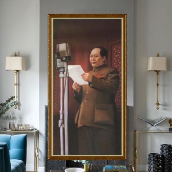 手绘伟人油画开国典礼的讲话肖像画毛泽东油画写实油画