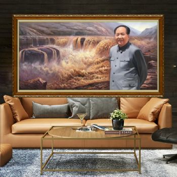 江山如画手绘伟人油画中华母亲河黄河油画肖像画毛泽东油画写实油画
