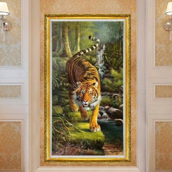 精品手绘油画老虎猛虎王者风范实力名家作品收藏油画实木画框