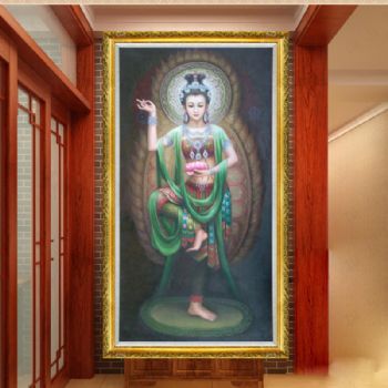 纯手绘敦煌飞天人物油画新中式油画敦煌壁画菩萨图写实油画