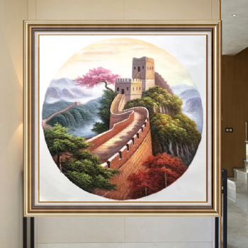 华夏民族的脊梁万里长城风景油画现代新中式油实木画框