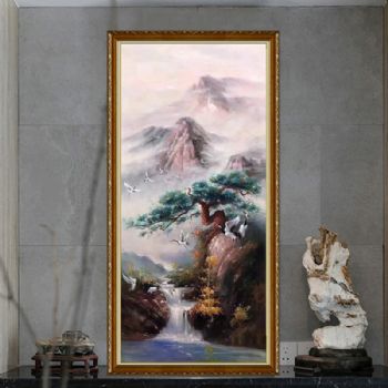 手绘写意油画松鹤延年新中式油画适合客厅祝寿送礼油画