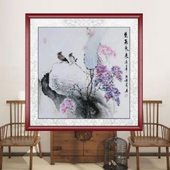 适合卧室手绘国画紫气东来孔庆义风格国画四尺斗方写意花鸟画