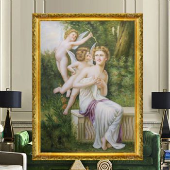 欧式油画 纯手绘手工 天使与美女 古典油画 实木画框