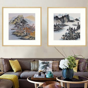 山水国画小品精品仿古卡纸手绘国画适合走廊书房水墨画