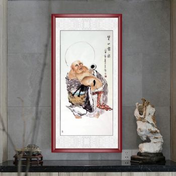 纯手绘笑口常开弥勒佛画像写意画佛像佛堂家用供奉佛教挂画