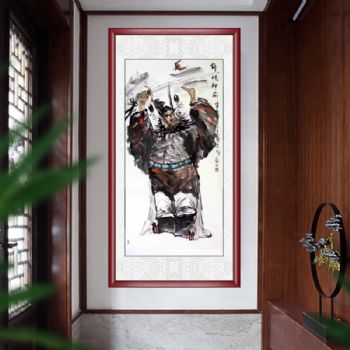 写意手绘国画人物画钟馗神威图驱邪避灾中式画实木框