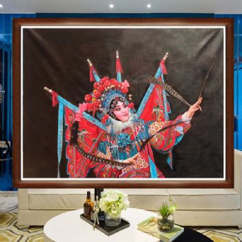 新中式中华传统京剧造型北京特色京剧人物精品手绘油画实木外框